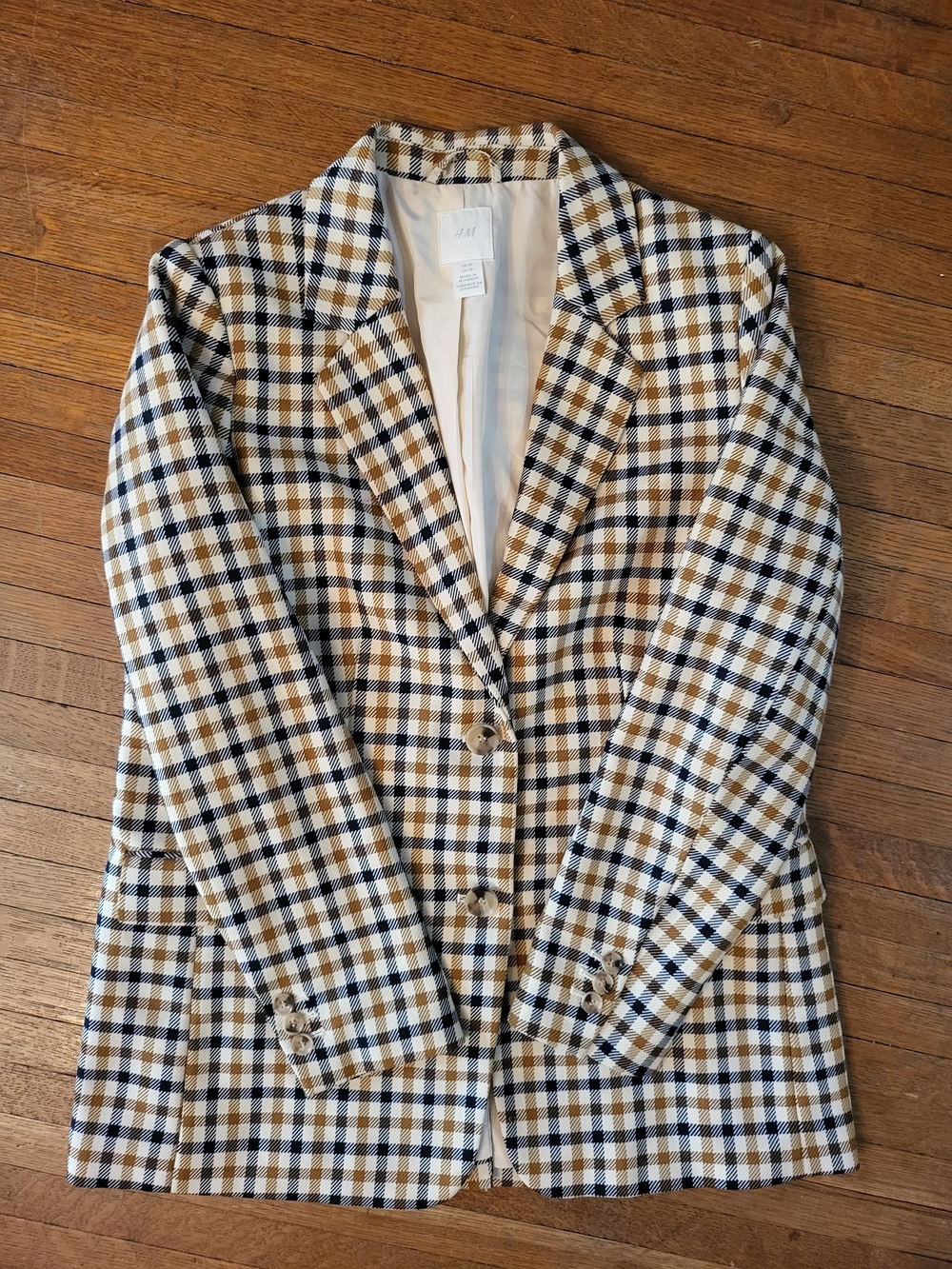 H&M Women's Checked Blazer Jacket in Black & Tan